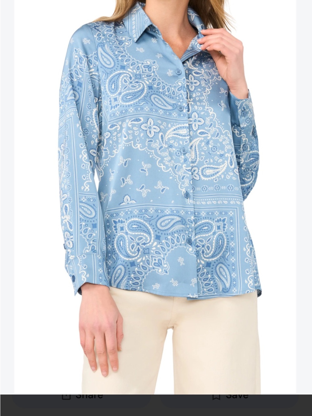 Halogen Satin Button-Down Shirt in Light Blue Paisley